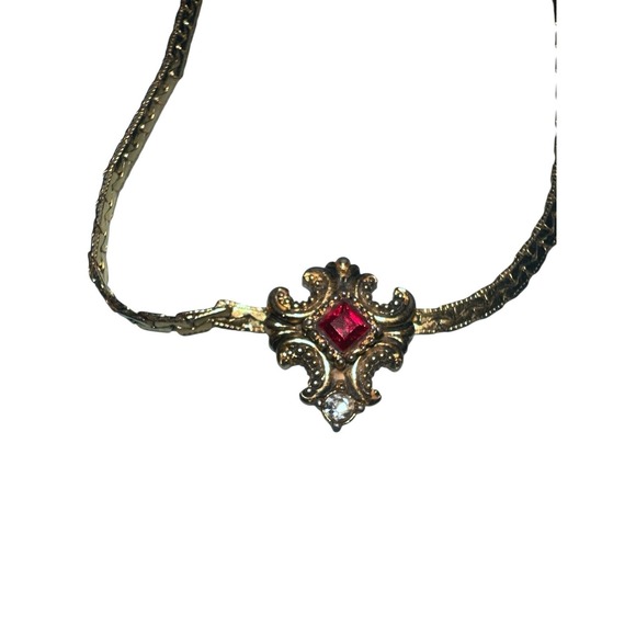 Vintage Victorian Revival  RED AND CLEAR RHINESTONE NECKLACE - Picture 1 of 3